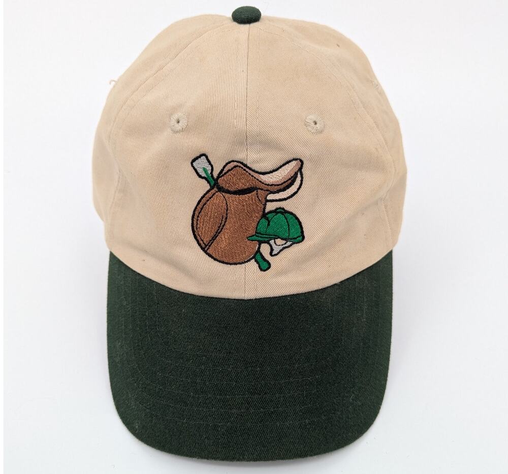 Horse Jockey Saddle Equestrian Embroidered Baseball Cap Cream Green One Size